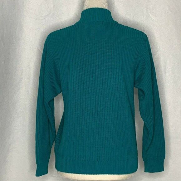 Vintage Le Moda Knit Henley Sweater S Teal Green - Picture 4 of 5